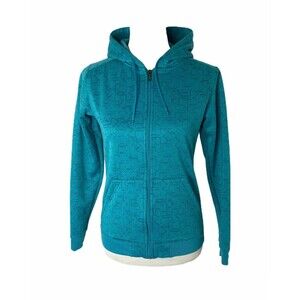 Under Armour Woman’s Hoodie Athletic Blue Full Zip All Over Logo Print Size XS